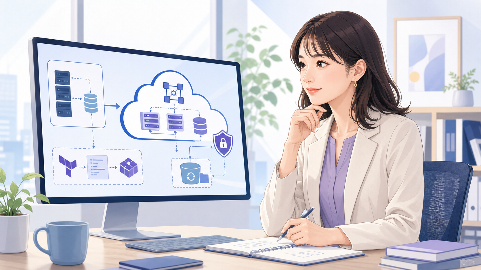 OCI移行でTerraform・セキュリティ・バックアップを設計する女性インフラエンジニア