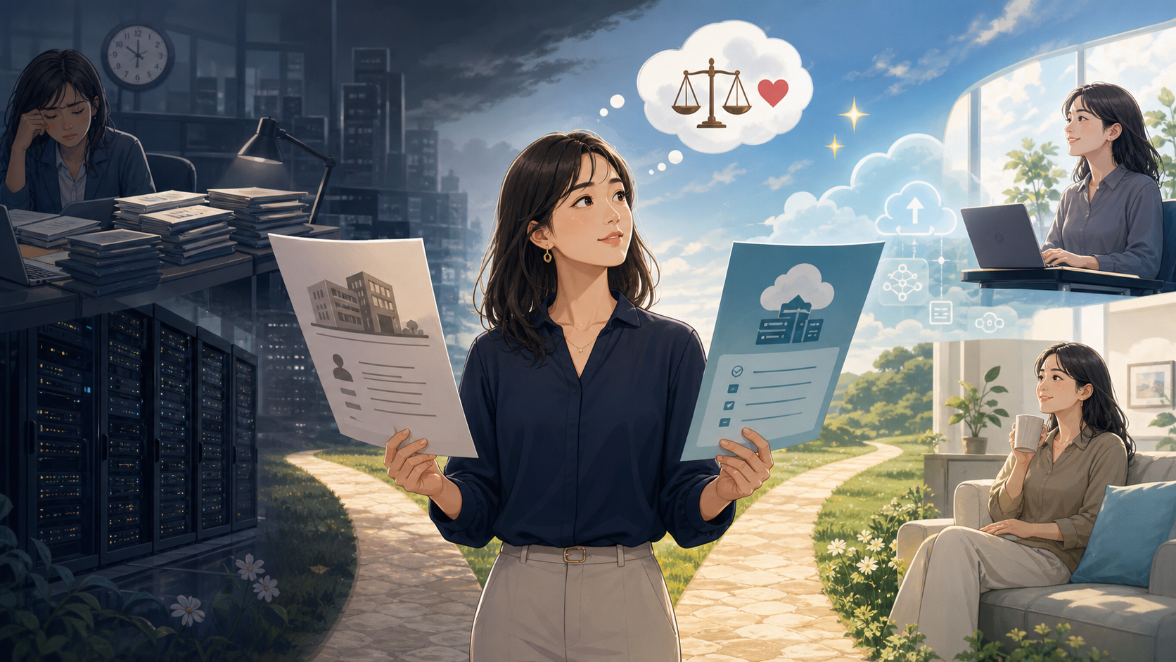 SIerと社内SEの内定を比較する女性クラウドエンジニア